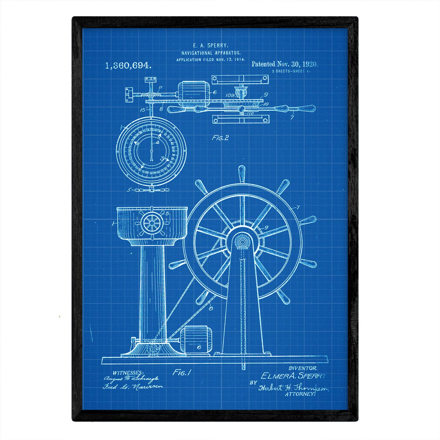 Nacnic Poster patent Timon. Sheet with old design patent A3 size with blue background