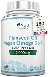 Nu U Nutrition Flaxseed Oil 2000mg 180 Softgels Vegan Omegas 3 6 9 view 1