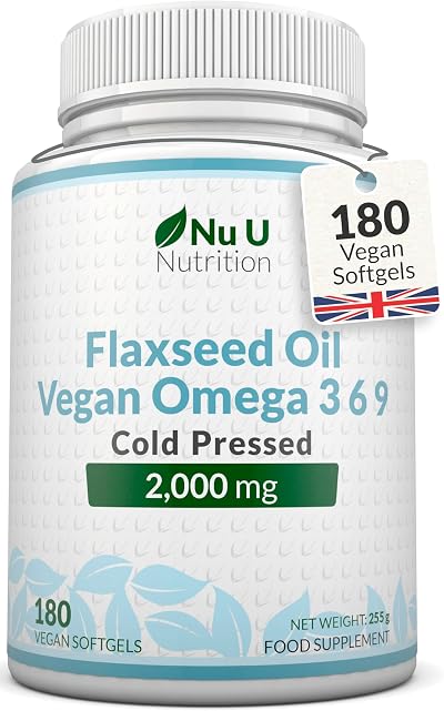 Nu U Nutrition Flaxseed Oil 2000mg 180 Softgels Vegan Omegas 3 6 9