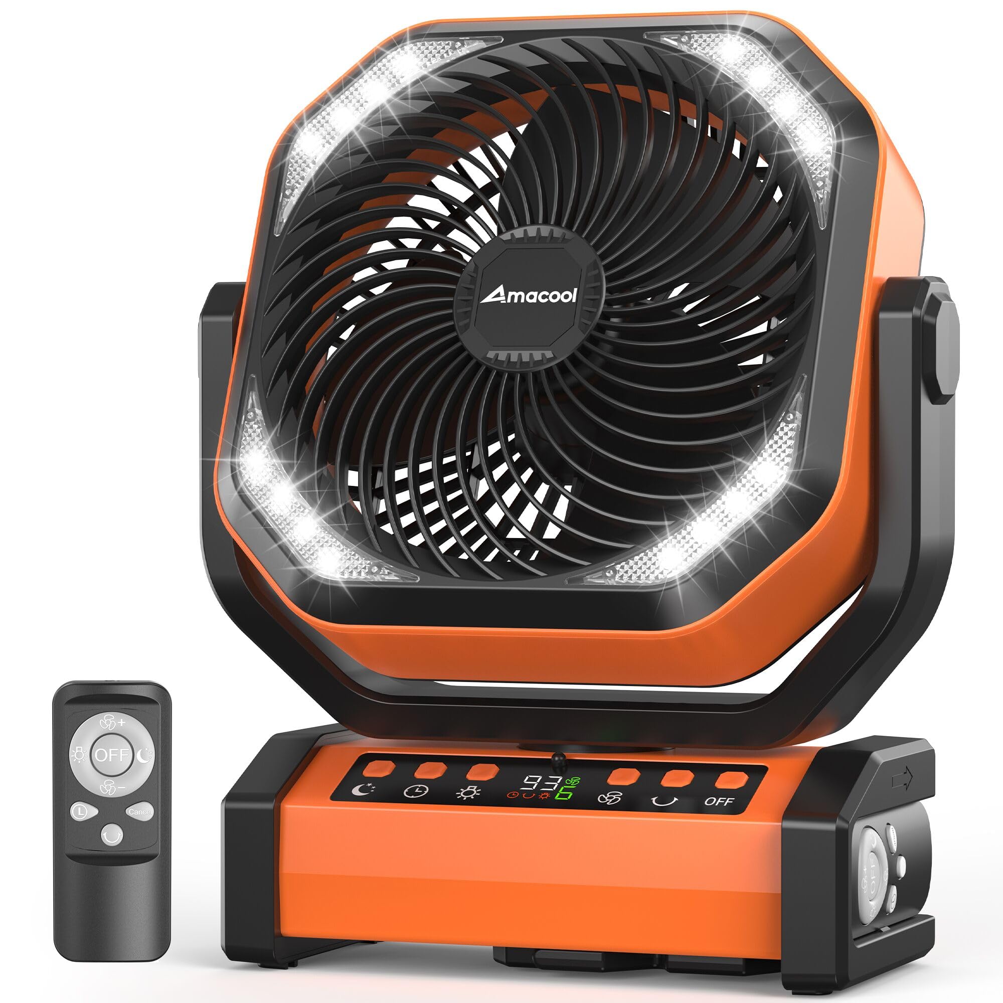 Camping Fan with Light, 20000mAh Rechargeable Battery Operated Fan ...