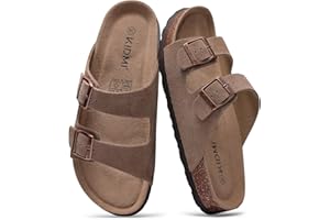 KIDMI Women's Genuine Suede Sandals with Arch Support, Cork Footbed Summer Adjustable Slide Sandals