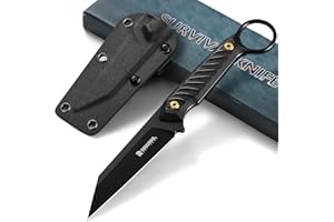 DRGSKL Sheepsfoot Fixed Blade Knife - Full Tang Survival Knives with Sheath, Camping Knives for Men, Black Knives Forged from a Single Piece of D2 Steel, Ideal Gift for Men