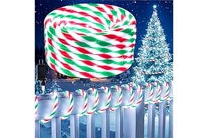Glooglitter Thick Christmas Candy Cane Rope Light 0.4" Diameter, 33 ft 200 LED Candy Lights 8 Modes Waterproof Multicolor Lights for Garden Xmas Tree, Indoor Outdoor Christmas Decoration (White)