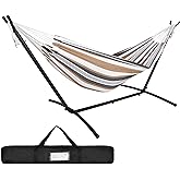 SUPER DEAL Portable 2 Person Hammock with 9FT Hammock Stand, 620 LBS Capacity Adjustable Hammock Bed with Space Saving Carryi
