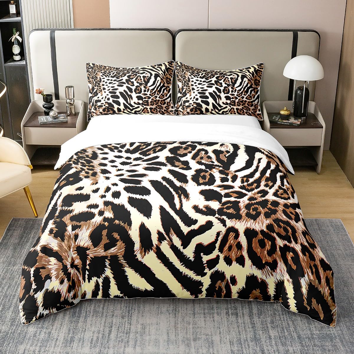 Leopard Cotton Bedding Set Double Size Cow Print Cotton Bedding Set Animal Print Cotton Bedding Set Zebra Print Cotton Bedding Set for Kids Boys Girls Adults — image 1