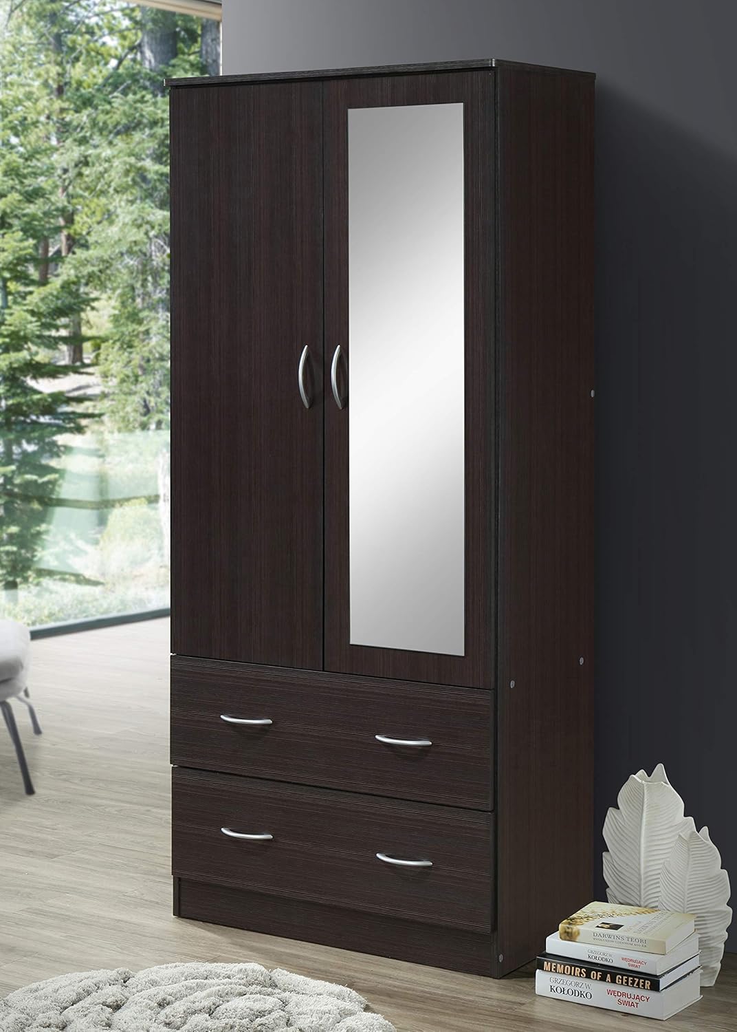 Amazon Com Hodedah Hi882 Chocolate 2 Door 2 Drawers Mirror And