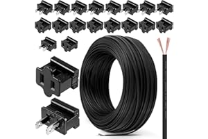 Aodaer 394FT SPT-1 Hookup Electric Wire 18AWG Zip Cord with 20 Vampire Plugs (10 Male & 10 Female) Tinned Copper Flexible Bulk Lamp Cord, Black