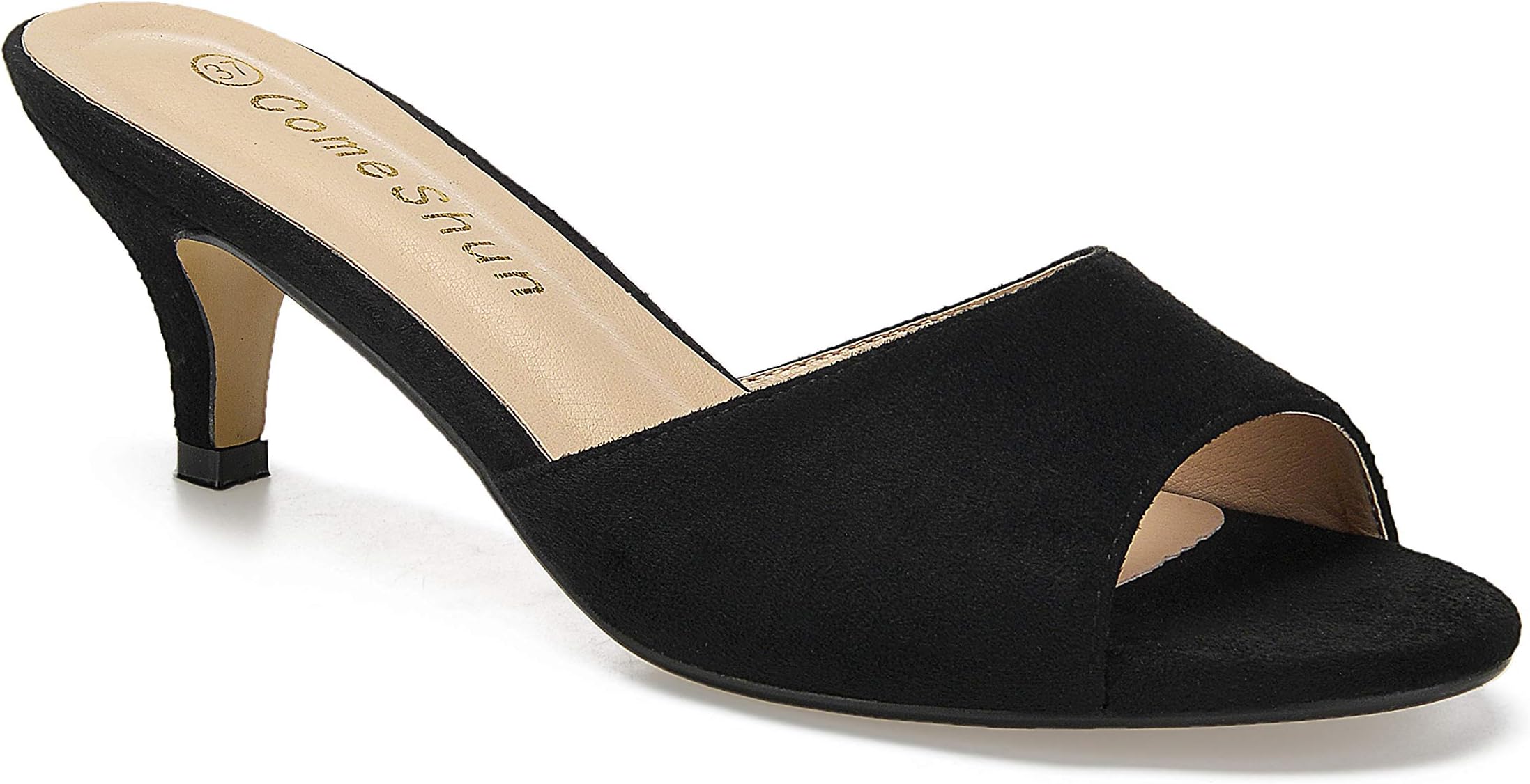 Women Low Kitten Heel Mules Slip On Sandals Open Peep Toe Dress Pumps