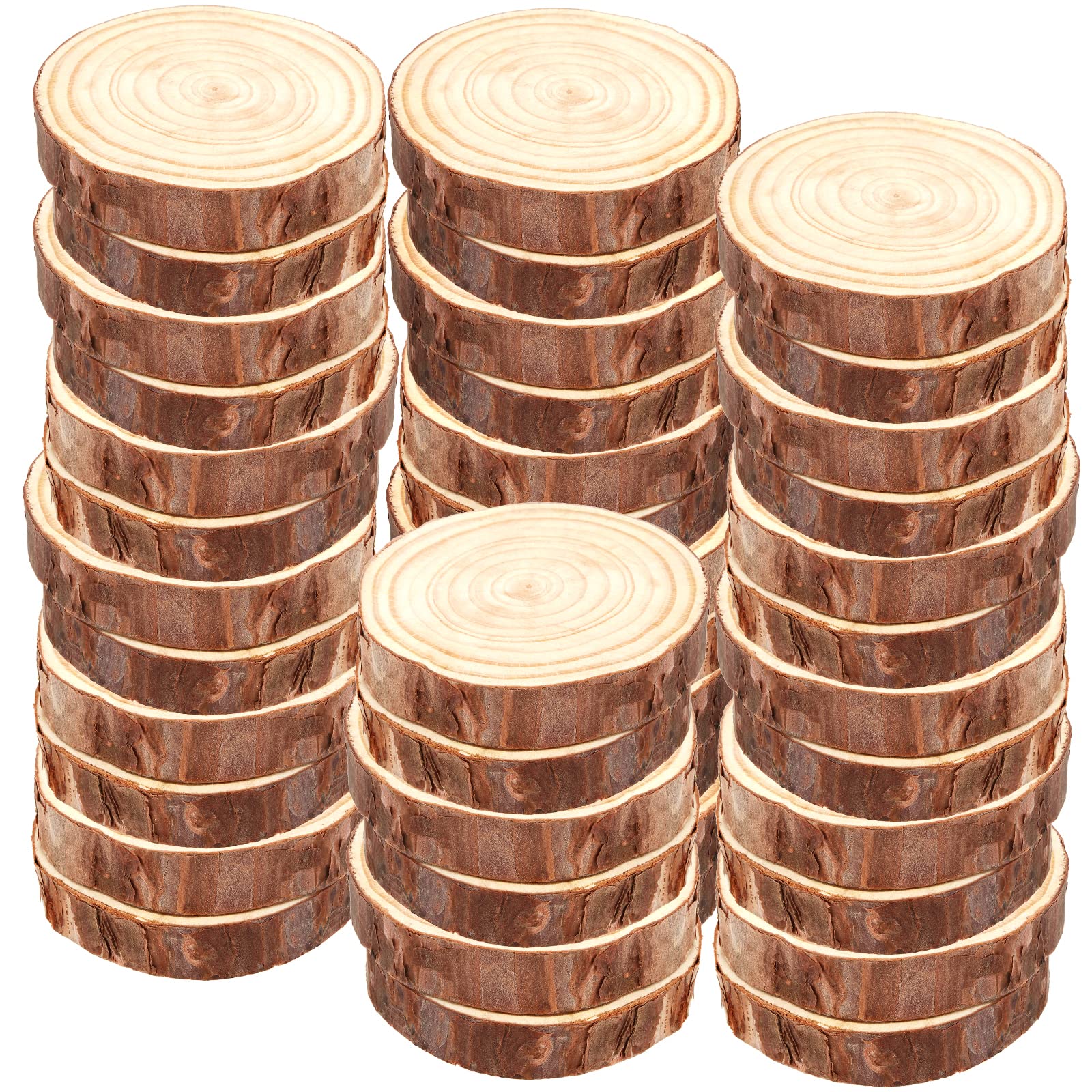 SINJEUN 36 Pcs Natural Wood Slices, 9-10cm Wooden Bark Log Discs, Unfinished Wood Circles for Craft, DIY, Christmas and Wedding Decoration