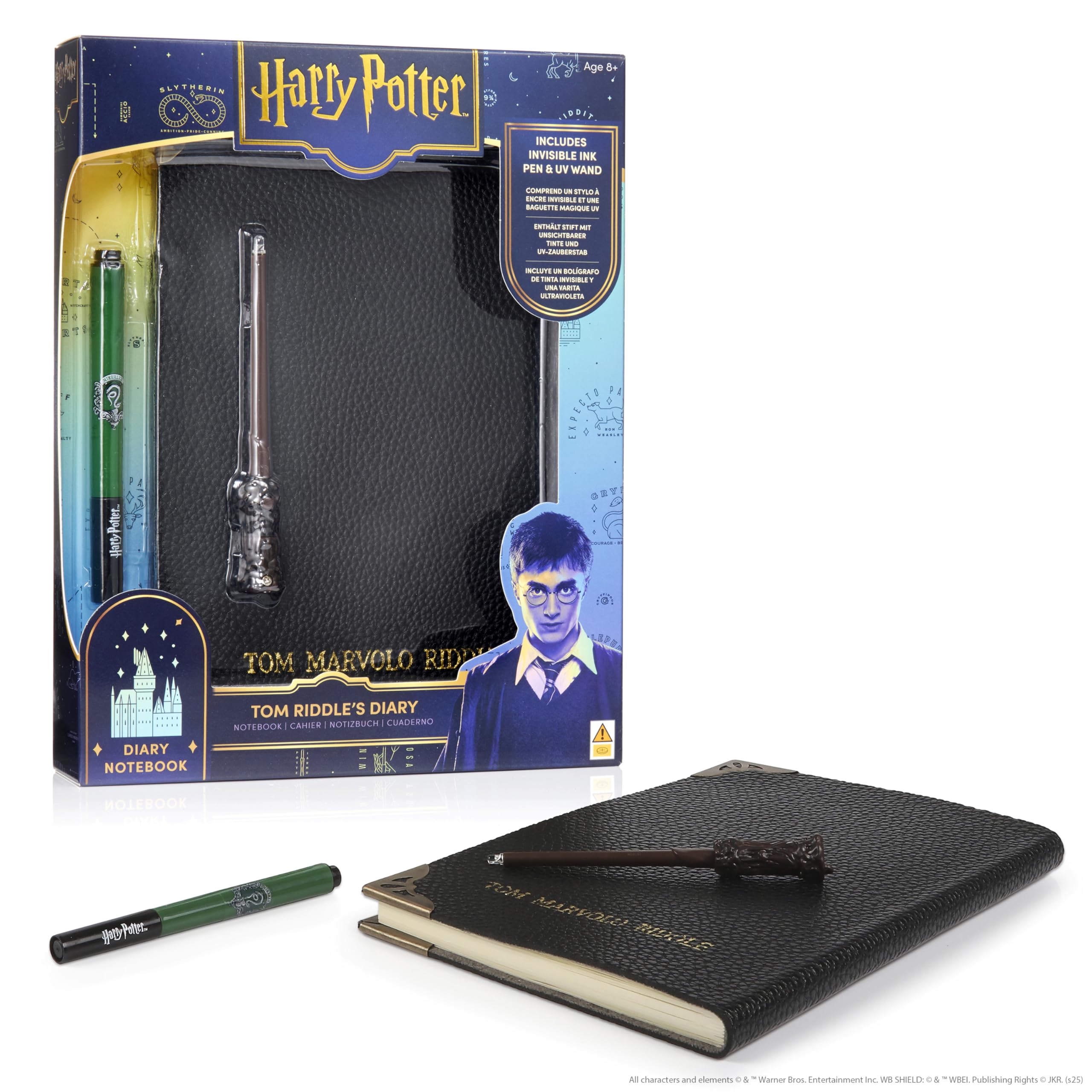 WOW! STUFF Tom Riddle's Secret Diary With Slytherin House Invisible Ink Pen and Harry Potter UV Light-Up Wand | Harry Potter Stationery Set | Wizarding World Official Collectables Toys and Gifts