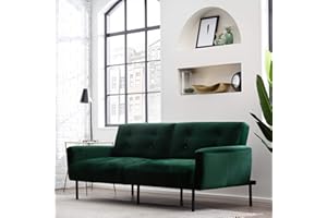 Edenbrook Gilman Futon - Futon Sofa Bed - Futon Couch - Small Futon - Living Room Furniture - Armed Sofa Bed Couch - Sleeper Sofa - Green Velvet Futon