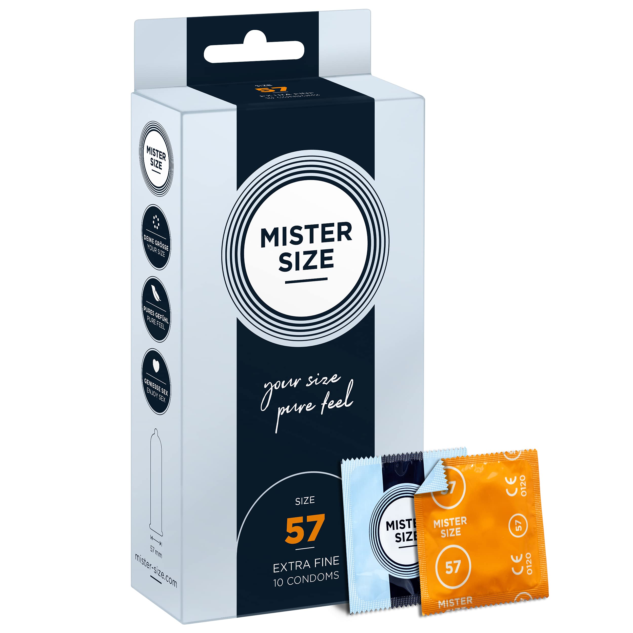 MISTER SIZE 57mm Ultra-Sensitive Condoms for Men - Extra Thin, Extra fine/Made from 100% Natural Rubber Latex in Your Size L - XL/Real Feel Pack of 10