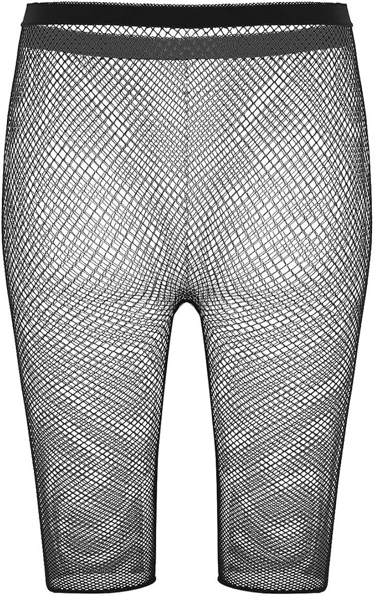 iiniim Womens Sexy Mesh Fishnet Openwork See Through Tights Slim Fit 3/4 Length Legging Shorts Half Hot Pants Black Small Fishnet One Size - Image 3