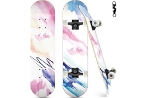 RYVORBE Skateboards for Beginners, 31"x8" Complete Skateboard for Kids Teens & Adults, 7 Layer Canadian Maple Wood Double Kick Deck Concave Standard and Tricks Skateboard with All-in-1 Skate Tool