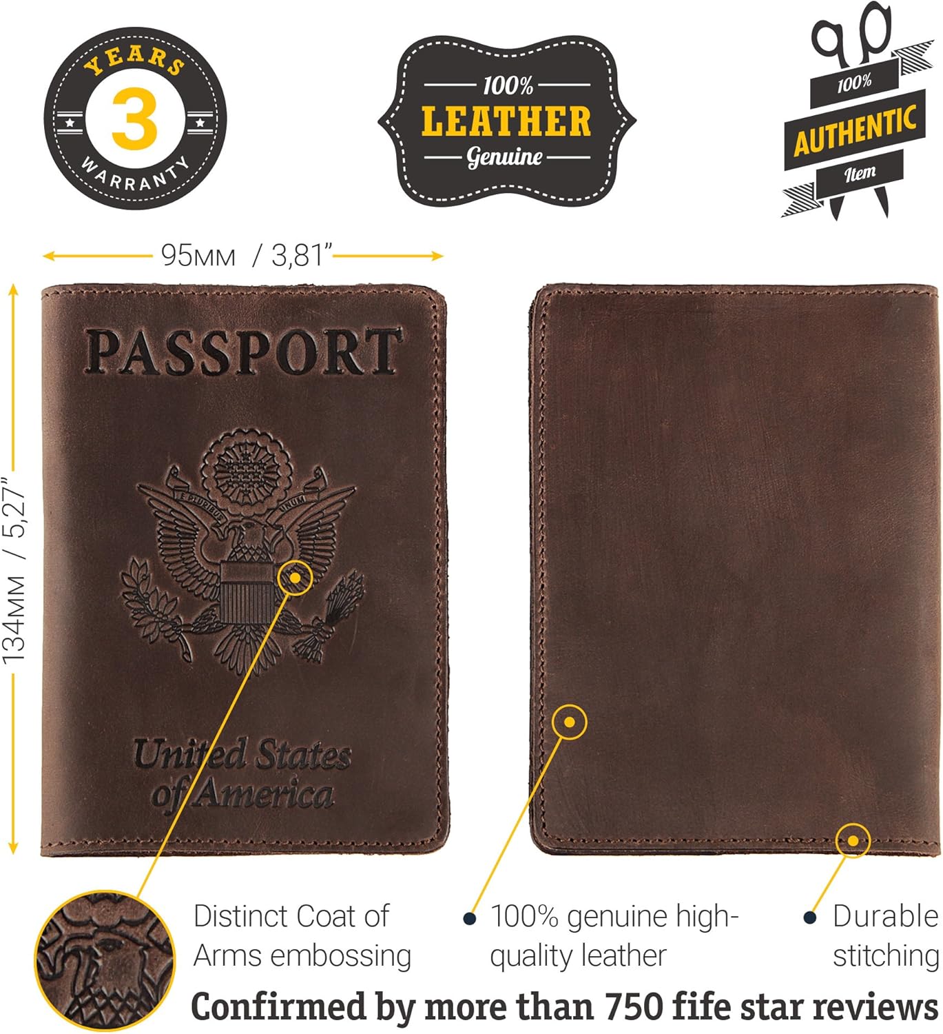 Shvigel Leather Passport Cover - Holder - for Men & Women - Passport Case (Brown Vintage): Office Products