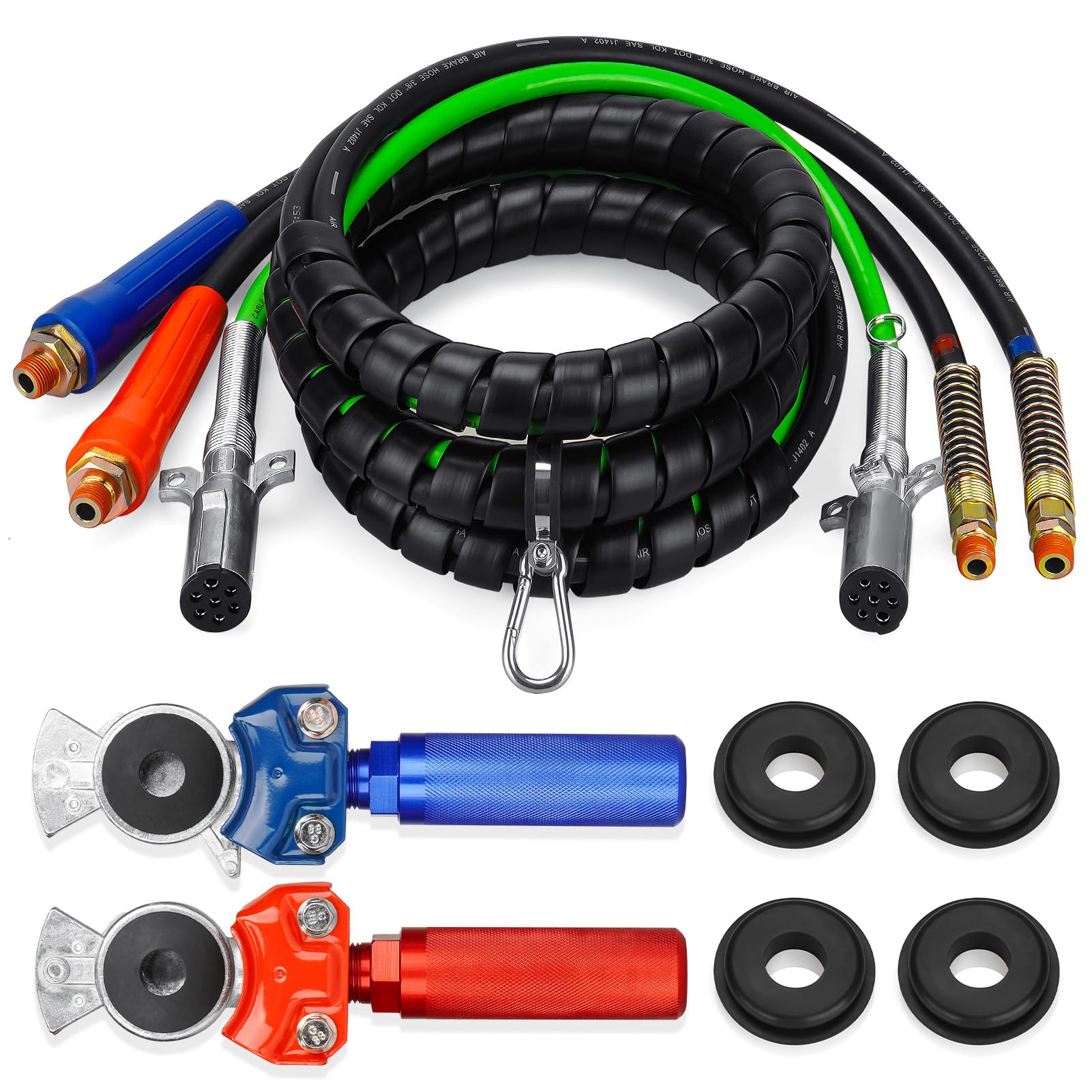 Photo 1 of 12FT 3 in 1 ABS & Air Lines Hose Kit Airline Air Hose for Semi Truck Trailer Tractor, with Glad Hands Wrap 7 Way Electrical Cable with Handle Grip & Gladhands