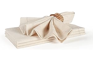 THE BEER VALLEY Cotton Cloth Dinner Napkins Oversized 20x20-Cotton Flax Fabric with Hemstitched Detailing & Tailored with Mitered Corners-Ideal for Events and Regular Use-Natural Set of 4
