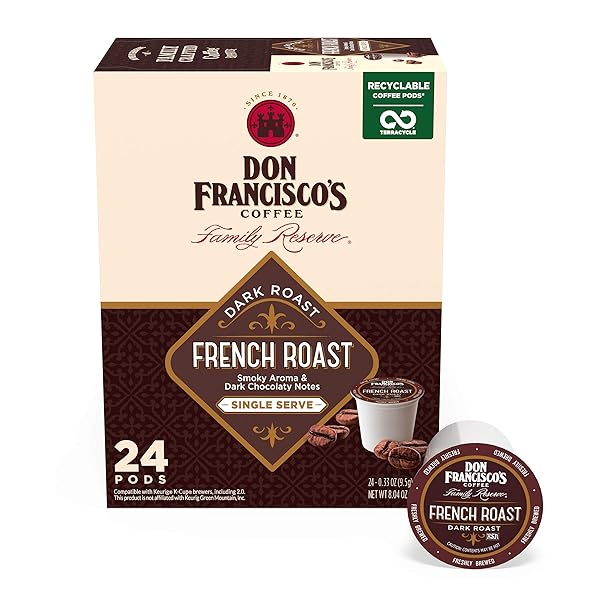 DON FRANCISCO’S FRENCH DARK ROAST COFFEE: 24 K CUPS COMPATIBLE SINGLE-SERVE PODS FOR KEURIG BREWERS – BOLD, SMOKY FLAVOR WITH CHOCOLATE NOTES – 100% ARABICA