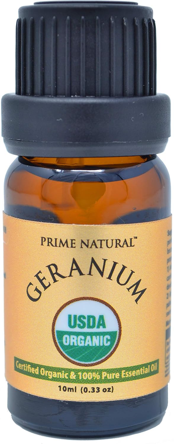 Organic Geranium Oil 10ml - USDA Organic Certified - Natural Pure Undiluted Therapeutic Grade for Aromatherapy Scents Diffuser Natural Deodorant Skincare Calming Rose Floral Smell