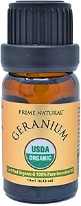 Organic Geranium Oil 10ml - USDA Organic Certified - Natural Pure Undiluted Therapeutic Grade for Aromatherapy Scents Diffuser Natural Deodorant Skincare Calming Rose Floral Smell