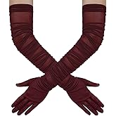 Hazhlko Women's Super Long Stretchy Ruched Mesh Tulle Sheer Gloves Costume Opera Party 1920's Dance Gloves