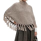 Muineobuka Women Turtleneck Poncho Sweater Fringed Hem Tassels Knitted Cropped Pullover Cape Shawl