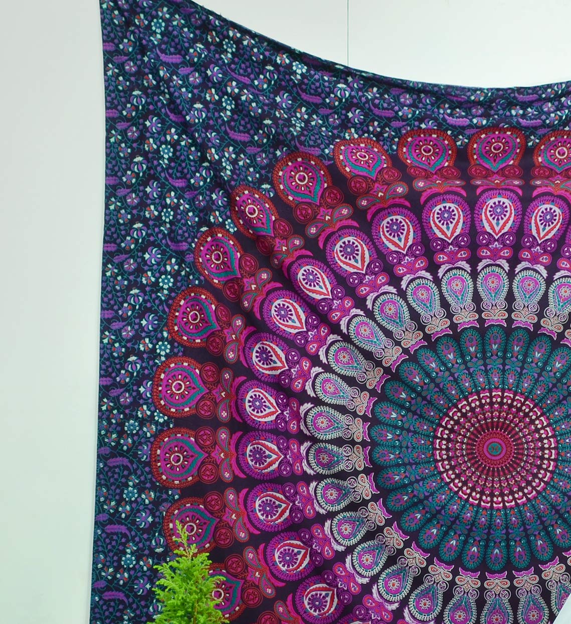 Popular Handicrafts Tapestry Wall Hanging Hippie Mandala Bohemian Hippy Psychedelic Design Indian Indian Magical Tapestry 54 x 82 Inches (140cm x 210 cm) Purple — image 1