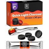 30 pcs Charcoal Discs to Burn Incense - Hookah Charcoal Hookah Coals for Hookah - Quick Light Charcoal Tablets - 33 mm Premium Quality Incense Charcoal Discs - Pack of 30