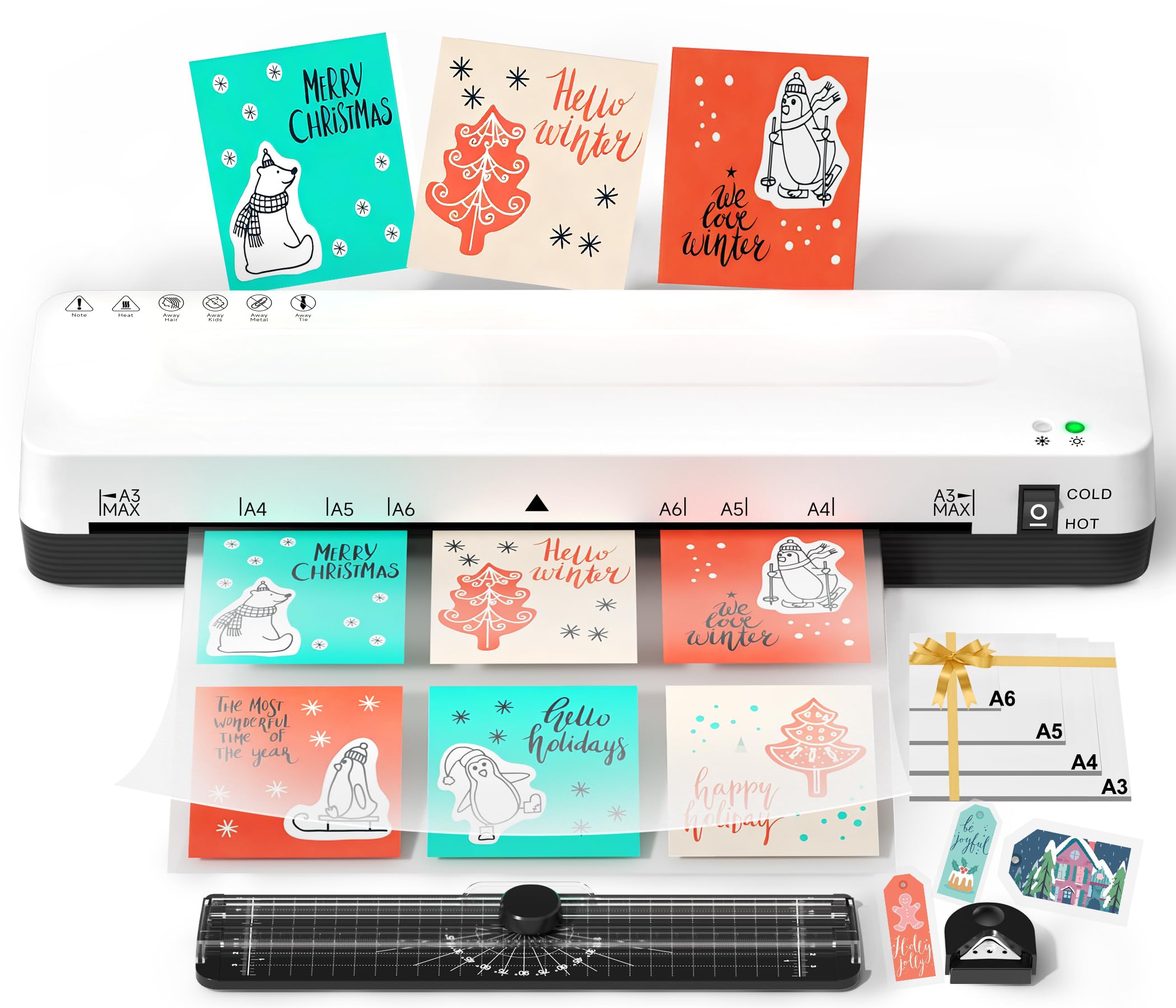 A3 Laminator, Laminator Machine 5-in-1 Laminating Machine with Laminating Pouches for A3 A4 A5 A6, Cold and Thermal Laminator Machine A3 with Paper Cutter and Corner Rounder for Office Home School Use