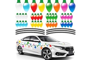 TUZUAOL 72 Pieces Christmas Reflective Car Magnets Decorations 48 Pieces Refrigerator Colorful Bulb Light Magnets with 24 Pieces Magnetic Wires Decals for Xmas Holiday Birthday Cars Mailbox Window Garage