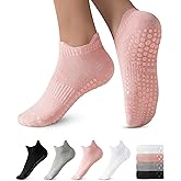 DIBAOLONG Pilates Socks with Grips for Women, Grip Socks Non Slip Yoga Socks for Barre Hospital Grippy Socks 4 Pairs
