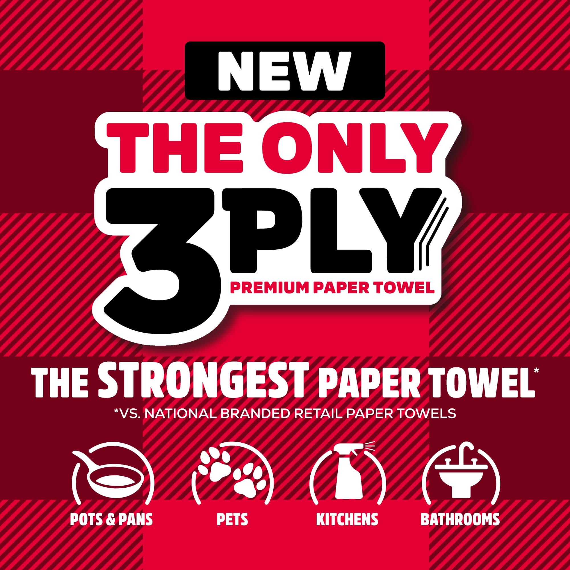 Brawny Tear-A-Square 3-Ply Paper Towels, 6 Double Rolls = 12 Regular Rolls, Strong, Absorbent, and Durable with 3 Sheet Sizes (Quarter, Half, Full)