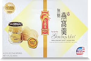 Golden Nest Premium Bird Nest Soup, Swallow Bird Nest 100% Natural - Made in USA, (燕窩) 6 bottles x 75ml (2.5 oz.) (1 box = 6 bottles x 75ml, Sugar-Free)