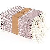 TWINY threads Set of 6 100% Cotton Turkish Kitchen Towels with Hanging Loop & Tassels (18" X 28") | Ultra Washcloth with Fringes | Reusable Hand Towels - Burgundy Wine