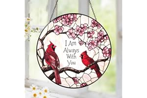 TATKUINK Cardinal Suncatcher Stained Glass Window Hanging Decor, Red Cardinals Memorial Gifts for Loss of Loved One, Cardinal Remembrance Gifts for Women Grandma Mom, Mothers Day Birthday