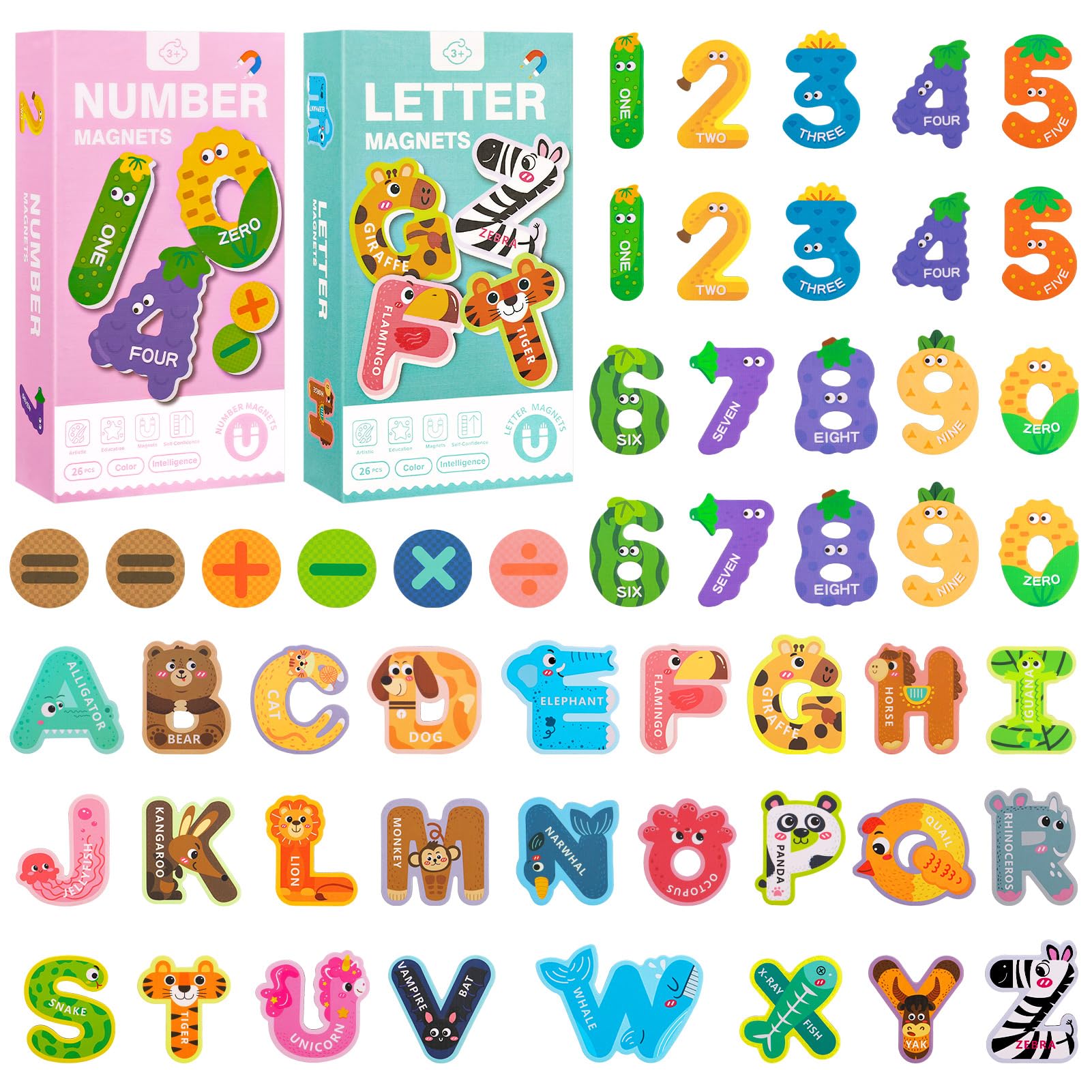 Magnetic Uppercase Letters and Numbers, Educational Learning Tool Fridge Magnets for Kids,Word Recognition 56 Pieces Magnets, Spelling Learning Games Toys for Baby Toddler Preschool