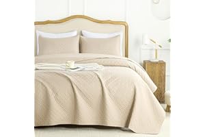 FLYMME Beige King Quilt Bedspreads, 3 Pieces Lightweight Bedding Sets with Pillow Shams, Microfiber Quilted Comforter Coverlet for All Season (1 Quilt, 2 Shams)