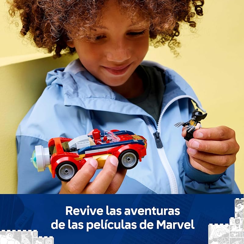 | Marvel Spider-Man vs. Venomized Wolverine Car - Brinquedo de Super-Herói com Carro Modelo, 2 Minifiguras e 2 Canhões - Presente para Crianças e Fãs a partir dos 7+ Anos - 76336