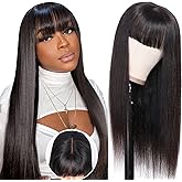 Ruiyu Straight Human Hair Wigs with Bangs 180% Density 2x4 Lace Front Wigs with Bangs Closure Wear and Go Glueless Wigs 100% Brazilian Virgin Human Hair Wigs for Women 16 Inch