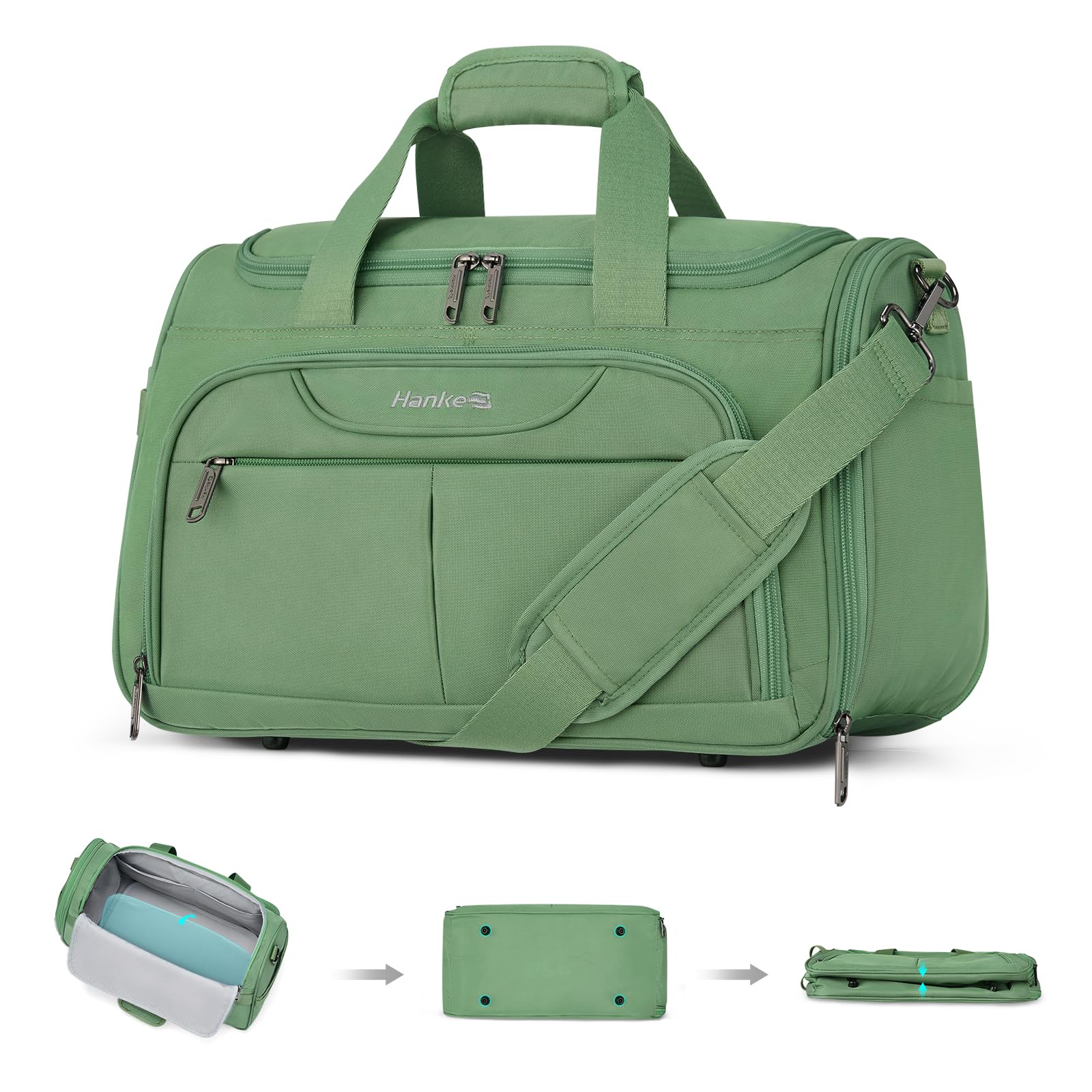 Photo 1 of Hanke Underseat Carry On luggage Bags for Travel, Foldable Travel Bags for Women, Soft Lightweight Personal Item Travel Bag Small Carry On Bags for Airplanes, Travel Tote Bags for Women Men. Green