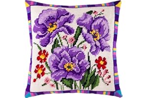 Brvsk Floral Needlepoint Kit for Adults and Beginners — Anemone 16″ × 16″ with Clear, Precise Printed Design on Cotton Canvas; Includes 2 Needles, Yarn, and Easy-Read Chart