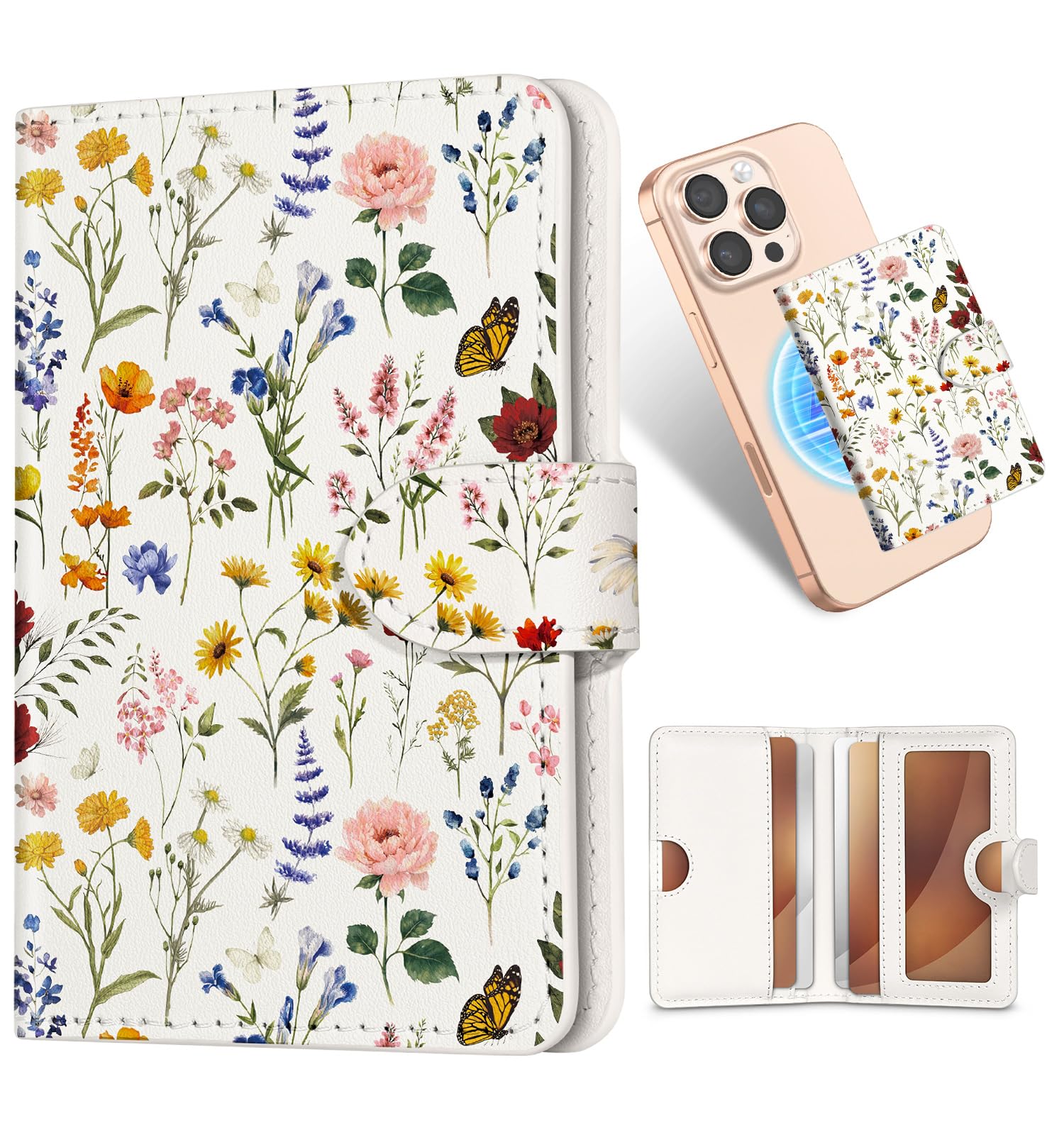 Shorogyt for Magnetic Phone Wallet Compatible with Magsafe Card Holder -Cute Luxury Slim Leather Mag Wallets for Women Fit 4 Cards,for iPhone 17/16/15/14/13/12 Series for Apple RFID Magnet, Retro