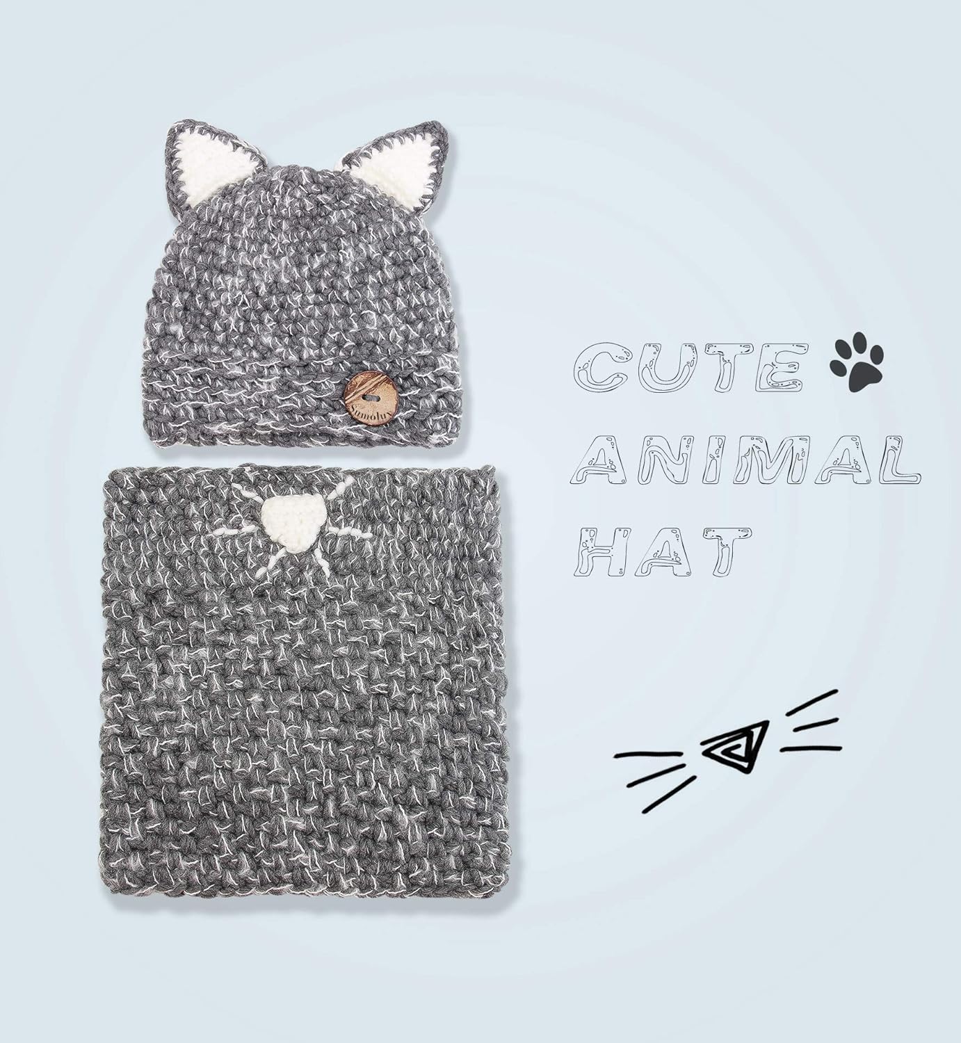 Sumolux Winter Kids Warm Cat Animal Hats Knitted Coif Hood Scarf Beanies for Autumn Winter: Clothing