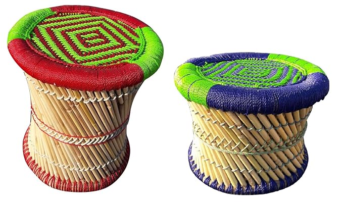 PatioStack Cane Stools Bamboo Stools Outdoor Stools Bamboo Sitting Patio Ottoman Wicker Furniture Stool for Indoor/Outdoor/Terrace/Bar and Garden [Color : Multi]