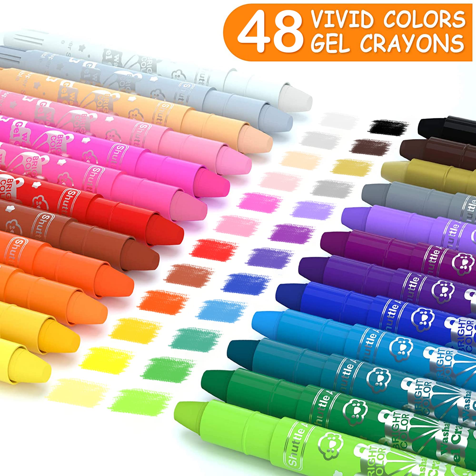 48 Colors Gel Crayons for Toddlers, Shuttle Art Non-Toxic Twistable Crayons Set with 1 Brush and Foldable Case for Kids Children Coloring, Crayon-Pastel-Watercolor Effect, Ideal for Window Paper Glass