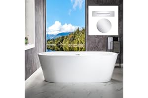 WOODBRIDGE 71" Acrylic Freestanding Bathtub Contemporary Soaking White Tub with Chrome Overflow and Drain,B1701-C