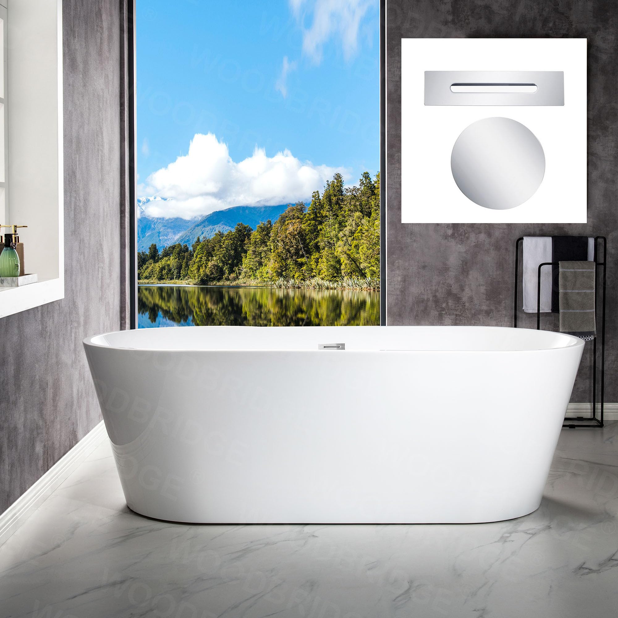 Photo 1 of **DIRT**WOODBRIDGE 71" Acrylic Freestanding Bathtub Contemporary Soaking White Tub with Chrome Overflow and Drain,B1701-C