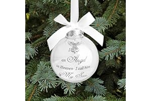 JJBOOM Christmas Memorial Feather Ball Angel Ornament I Have an Angel in Heaven I Call Him Son Family Memorial Loss of Loved One Hanging Pendant Xmas Tree Décor