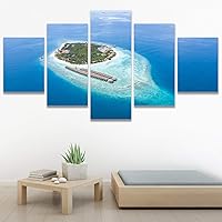SIGNWIN 5 Panel Canvas Wall Art Aerial Beach Beach Coastal Cool Minimalism Multicolor Photography Relax/Calm for Home Decorations Ready to Hang - 60