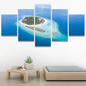 SIGNWIN 5 Panel Canvas Wall Art Aerial Beach...